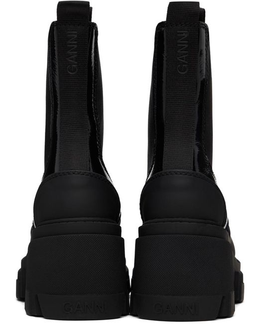 GANNI｜BOOTS (BLACK CLEATED HEELED MID CHELSEA BOOT (S27 Black Cleated Mid Chelsea Boots by GANNI on Sale