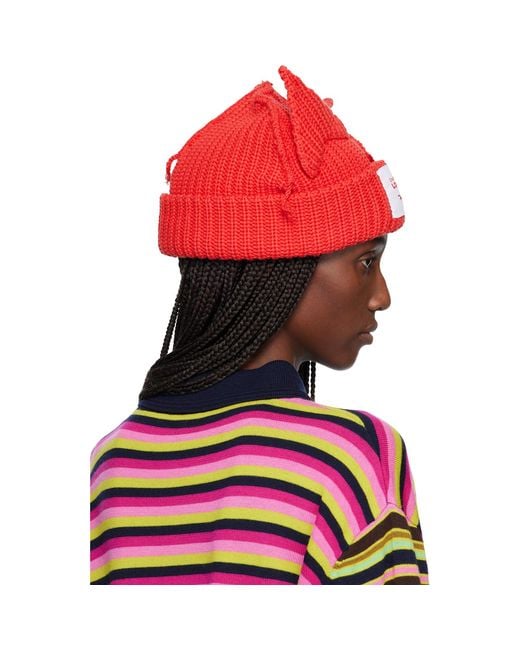 Charles Jeffrey Red Chunky Ears Beanie
