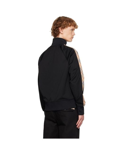 Burberry Black Check Trim Cotton Blend Track Jacket for men