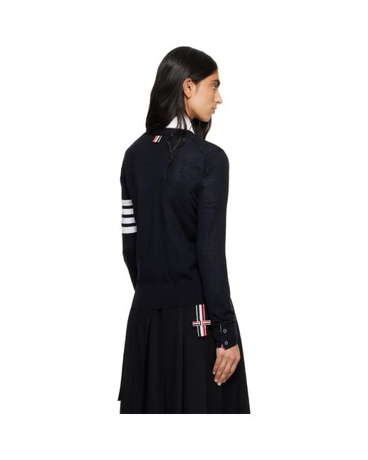 Thom Browne Black Merino Wool 4-Bar Relaxed Fit V-Neck Cardigan