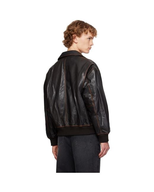 DUNST Black Stand Collared Leather Jacket for men
