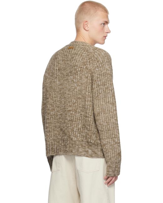 AMI Brown Ribbed Cardigan for men