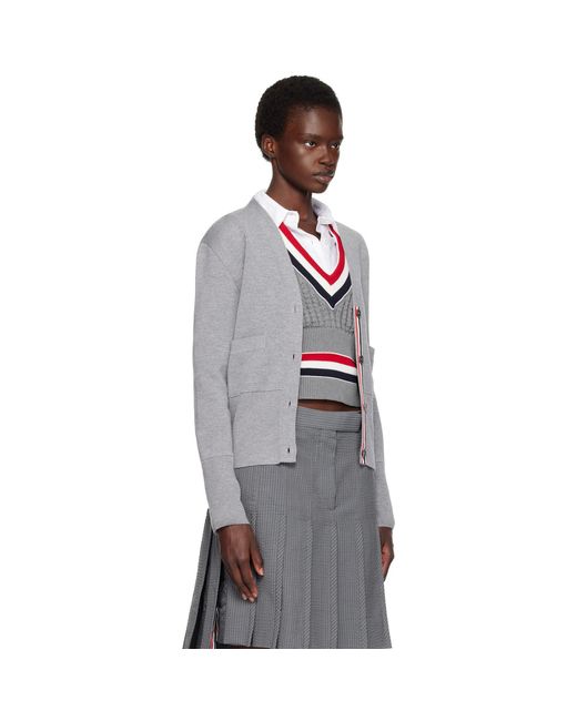 Thom Browne Gray Wool 4-Bar V-Neck Cardigan