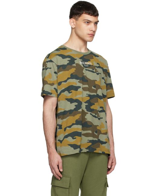 Balmain Green Camouflage Vintage T-shirt for men