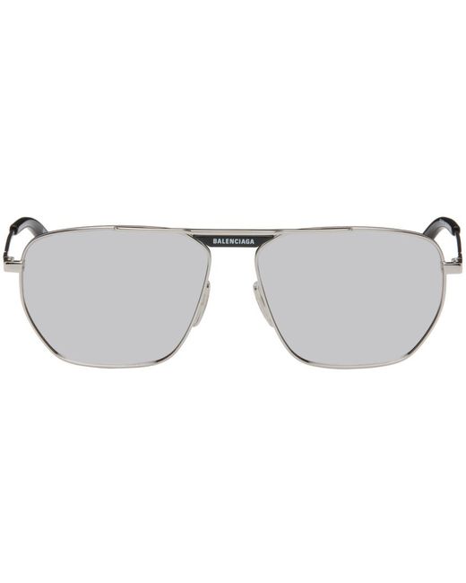 Balenciaga Black Silver Tag 2.0 Navigator Sunglasses for men