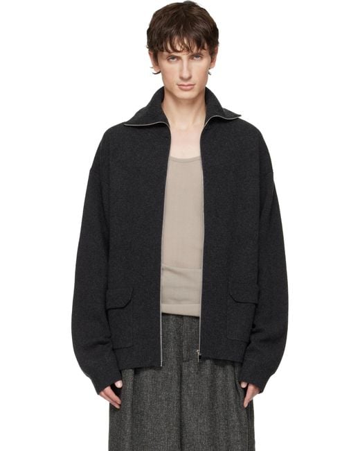Lanvin Black Cashmere Zip Cardigan for men