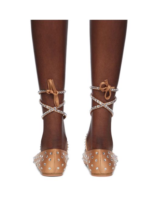 AMINA MUADDI Brown Ane Crystal Lace Up Ballerina Flats
