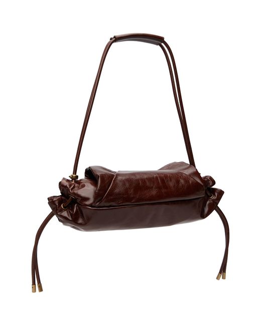 DIESEL Brown Scrunch-D-Small Shiny Leather Shoulder Bag