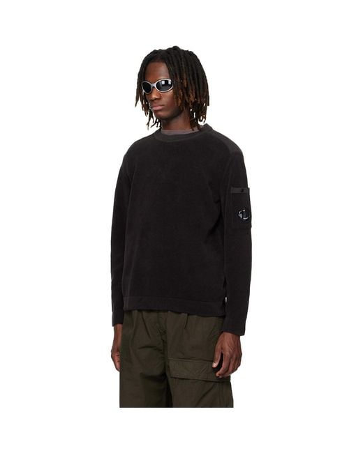 C P Company Black Cotton Chenille Lens Sweater for men