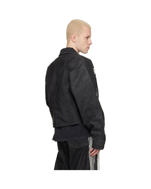 RIVINGTON roi Rebis Black Denim Trappist Trucker Jacket for men
