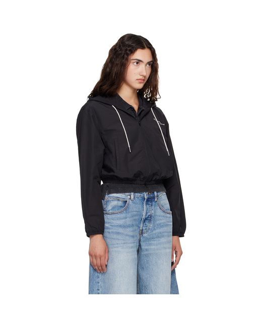 Alexander Wang Black Crystal Hotfix Drawcord Cropped Zip-Up Hoodie