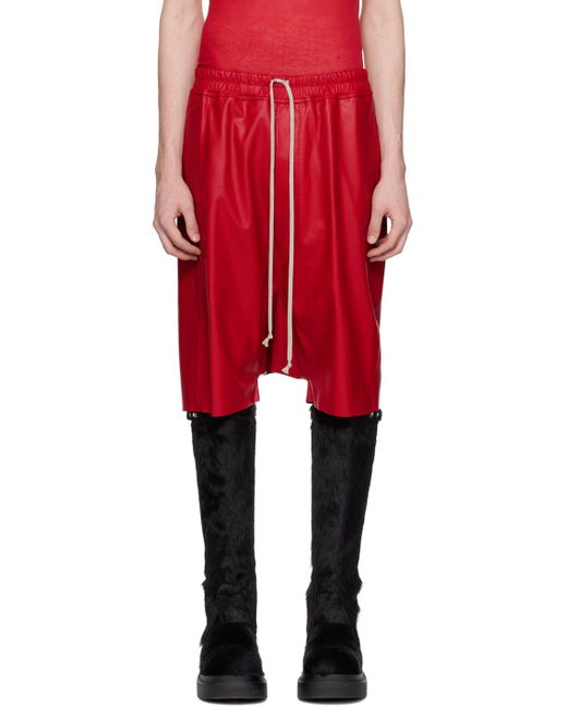 Rick Owens Red Rick's Pods Leather Shorts for men