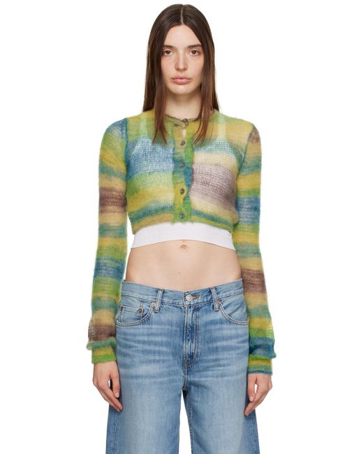 Re/done Multicolor Green Cropped Cardigan