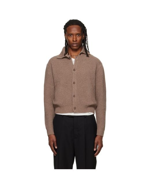 TONYWACK Brown High Neck Merino Wool Cardigan for men
