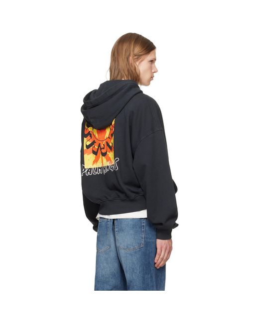 Palm Angels Black Palm Leaf Loose Zip Hoodie for men