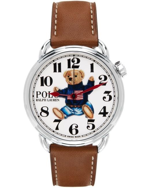 Polo Ralph Lauren Leather Brown Sitting Polo Bear Watch in Black for ...