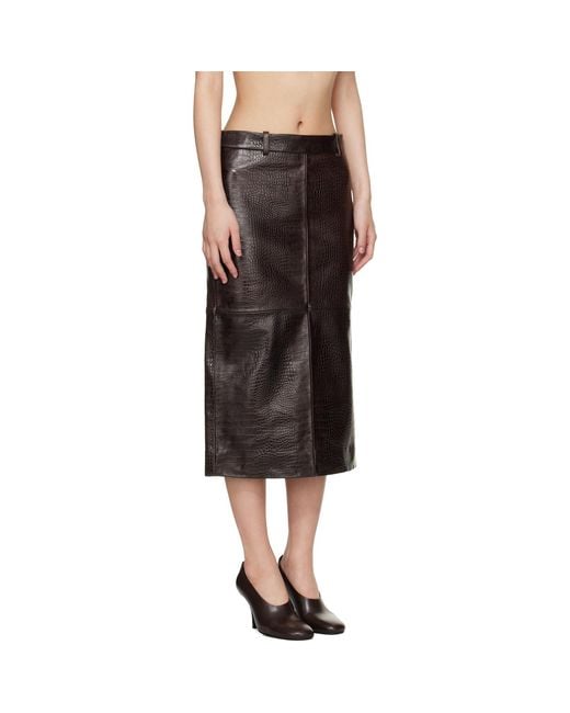 Frankie Shop Black Taney Pencil Croc Leather Midi Skirt