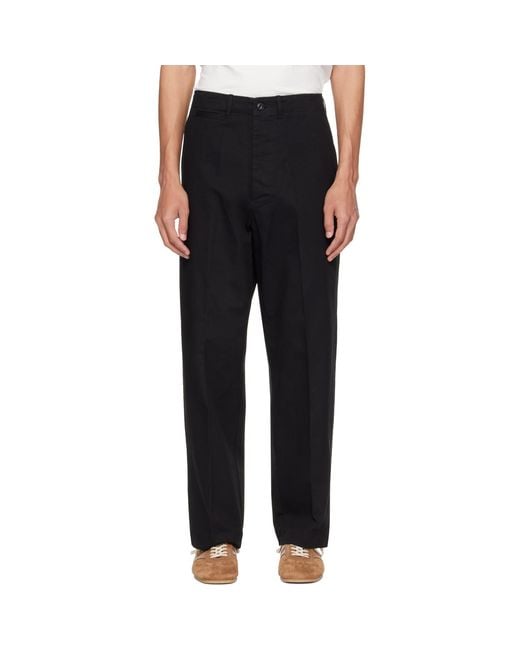 Merz B. Schwanen Black 1920S Cotton Twill Worker Chino Trousers for men