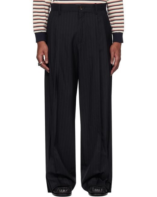 KHOKI Black Pinstripe-Pattern Trousers for men