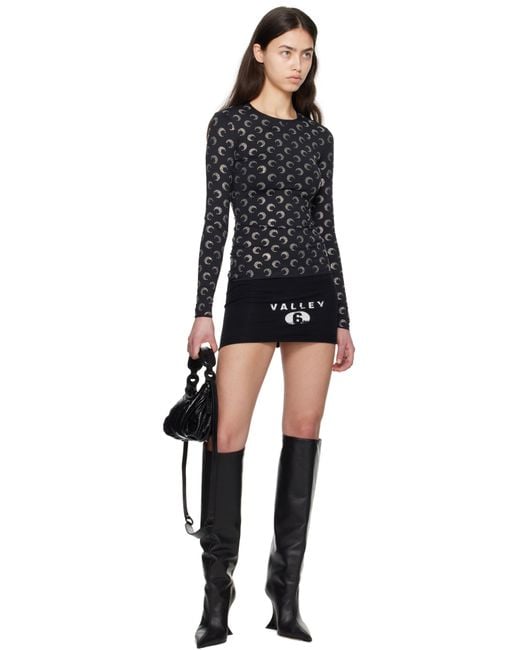 MARINE SERRE Black Recycled Moon Strass Jersey Second Skin Crewneck T-Shirt