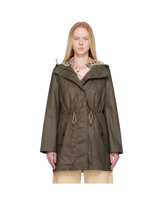 Burberry Brown Khaki Coated Gabardine Parka