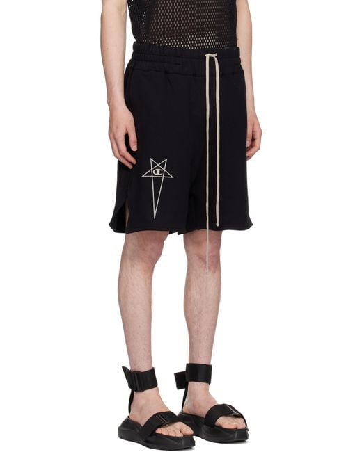 Rick Owens Black Champion Edition French Terry Shorts for men
