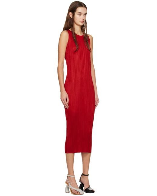 Pleats Please Issey Miyake Red Basics Maxi Dress