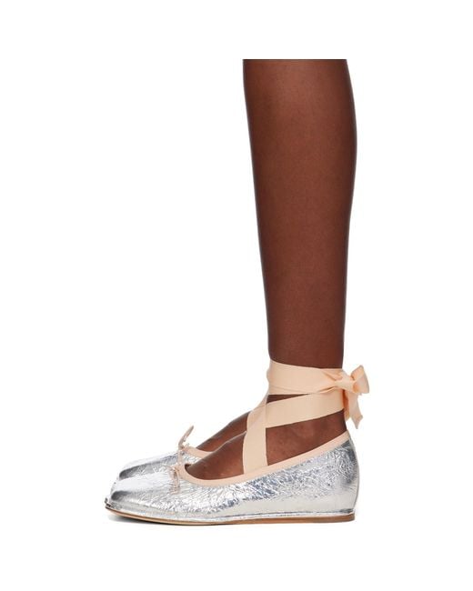 Simone Rocha Brown Silver Heart Toe Ribbon Bow Ballerina Flats