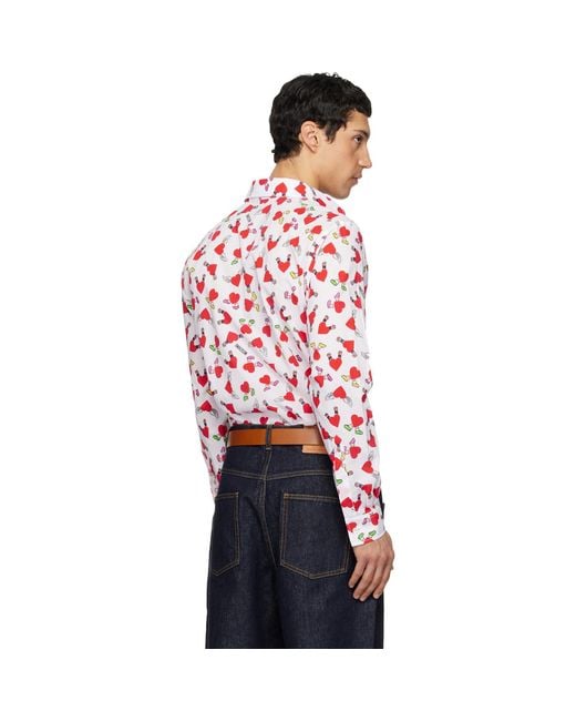 Moschino Red Print Lightweight Cotton Poplin Shirt for men