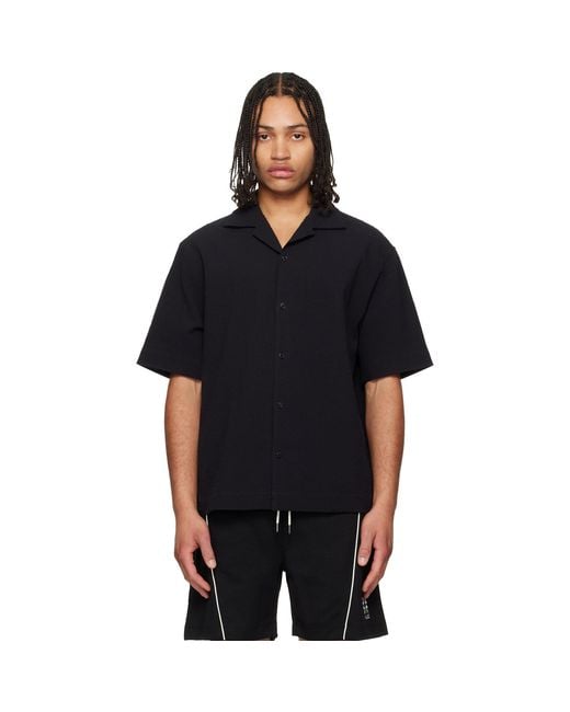HUGO Black Oversized-Fit Stretch Cotton Seersucker Shirt for men