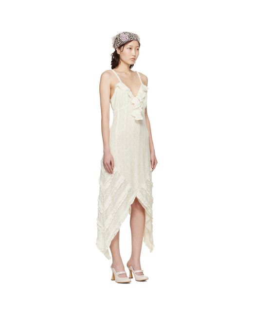 Anna Sui Black Off- Floral Ruffle Stretch Lace Handkerchief Midi Dress