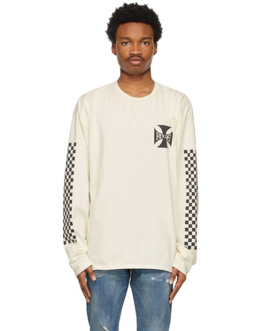 Rhude Natural Off- Classic Checkers Long Sleeve T-shirt for men