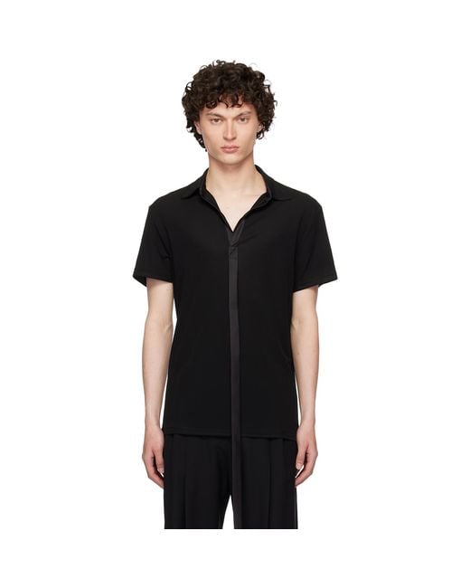 AARON ESH Black Satin Strip Viscose Polo for men