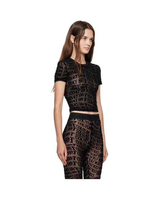 Versace Jeans Couture Black Tulle Flock Liquify T-Shirt