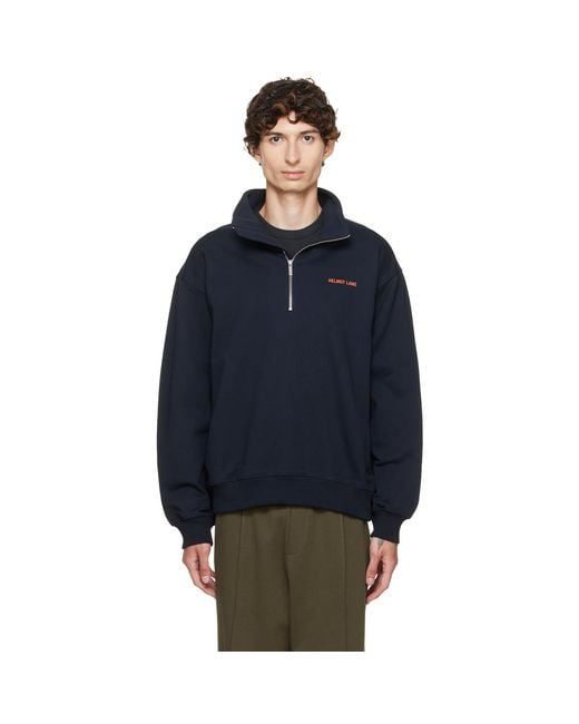 Helmut Lang Blue Logo Quarter Zip Sweatshirt for men