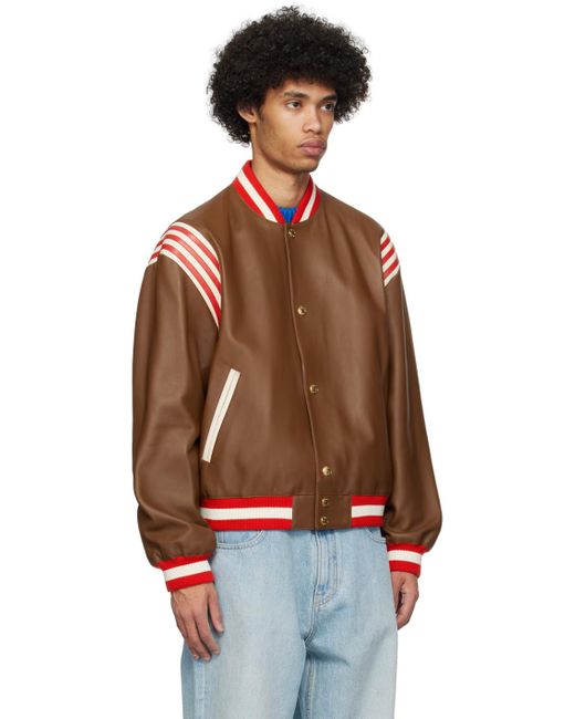 Bally Multicolor Brown Striped Leather Jacket for men