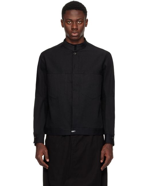 The Viridi-anne Black Band Collar Denim Jacket for men