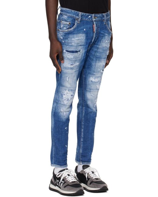 DSquared² Blue Indigo Mended Skater Jeans for men