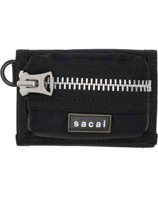 Sacai Black Pocket Trifold Wallet for men