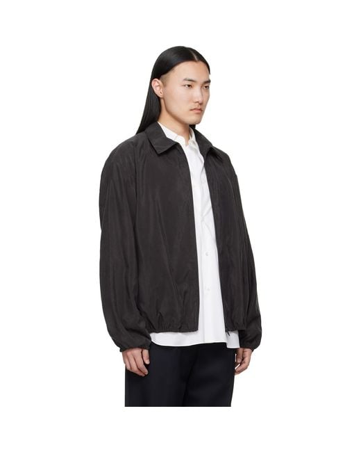 Ssstein Black Silk Nylon Collared Zip Jacket for men