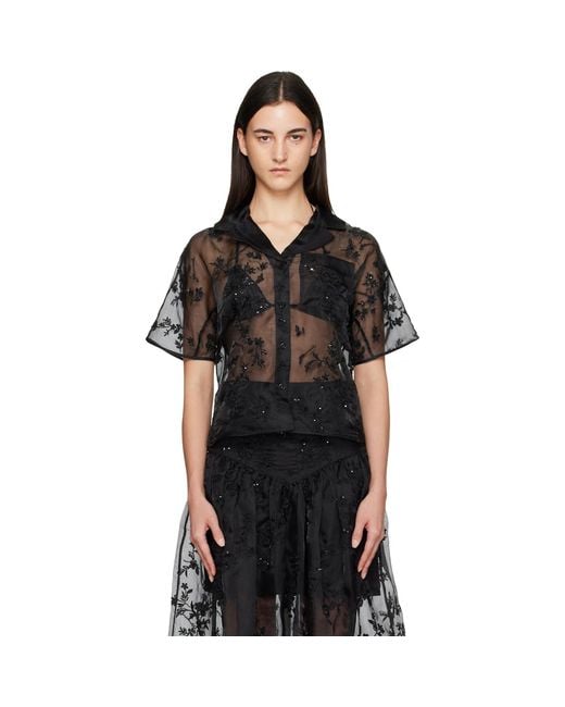 Ganni Black Embellished Organza Shirt