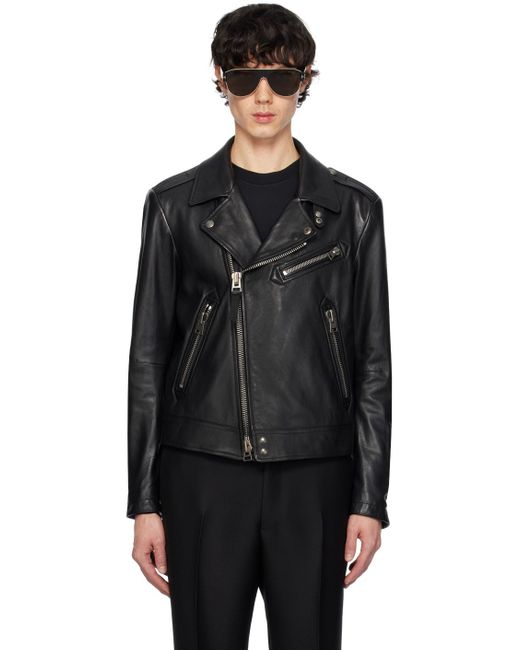 Tom Ford Black Full-grain Leather Biker Jacket for men