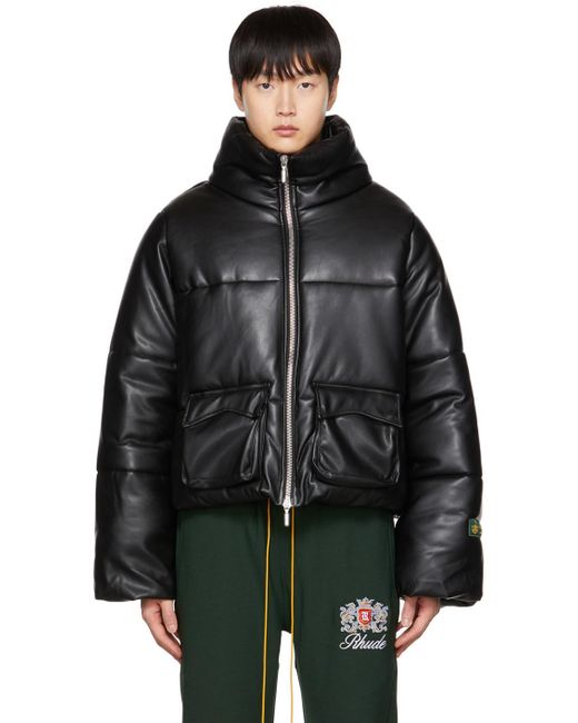Rhude Embossed Faux-leather Puffer Jacket in Black for Men | Lyst
