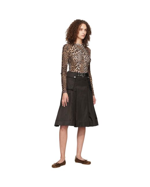 Ganni Black Duchesse Nylon Pleated Midi Skirt