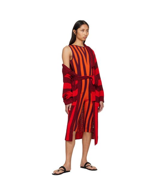 Dries Van Noten Red Burgundy Loose Belted Cardigan