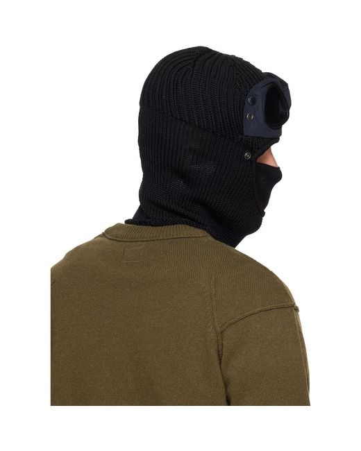 C P Company Black Extrafine Merino Wool Goggle Balaclava for men