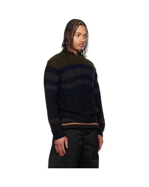 Sacai Black Horizontal Stripe Knit Pullover Sweater for men