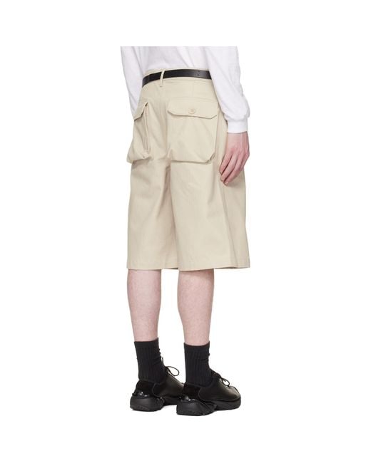 Reese Cooper Natural Cotton Herringbone Patch Pocket Shorts for men
