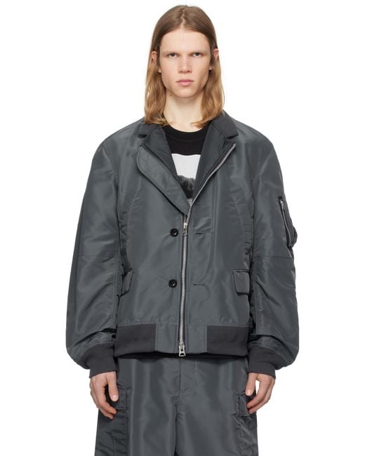 Sacai Gray Nylon Twill Bomber Jacket for men