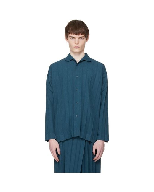 Homme Plissé Issey Miyake Blue Edge Ensemble Shirt for men